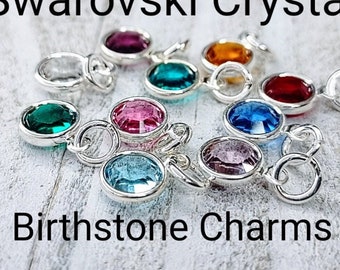Crystal Birthstone Charm 6mm Personalized Handmade Jewelry Charms, Rhodium and Silver Birthstone Charms