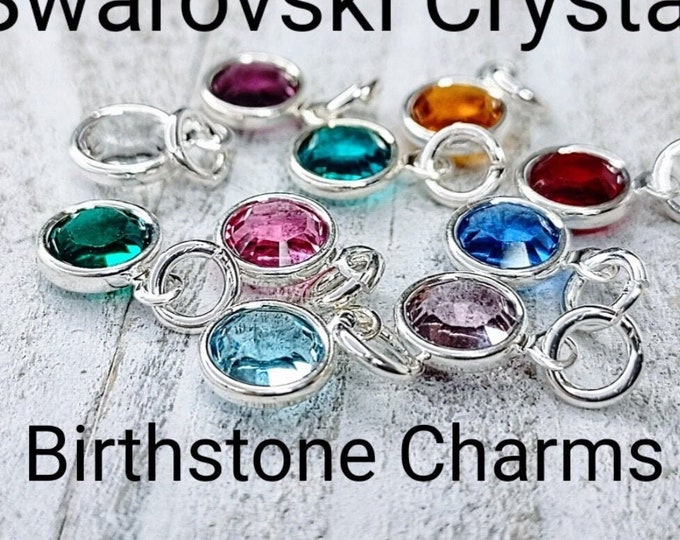 Crystal Birthstone Charm 6mm Personalized Handmade Jewelry Charms, Rhodium and Silver Birthstone Charms