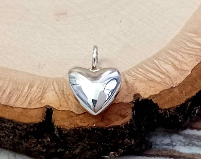 Heart Charm Sterling Silver 925, Puffy Heart Charm, Puffed Heart Charm, Small Heart Charm, 8x14mm