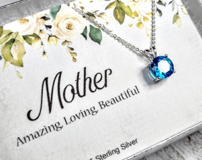 Birthstone Necklace for Mom 925 Sterling Silver Pendant minimalist Personalized Jewelry Gift
