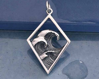 Ocean Wave Pendant, 925 Sterling Silver, Ocean Wave Charm, Wave Pendant, Ocean Pendant, Beach Pendant, Handmade Jewelry
