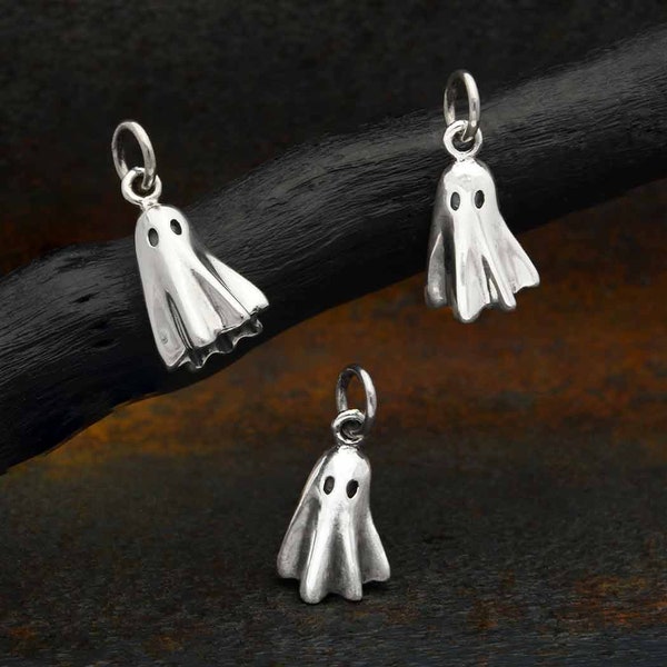 Sterling Silver Ghost Charm, Ghost Pendant, 3D Ghost, Halloween Jewelry, Sheet Ghost Charm, Sterling Silver Charm, Sterling Silver Pendant