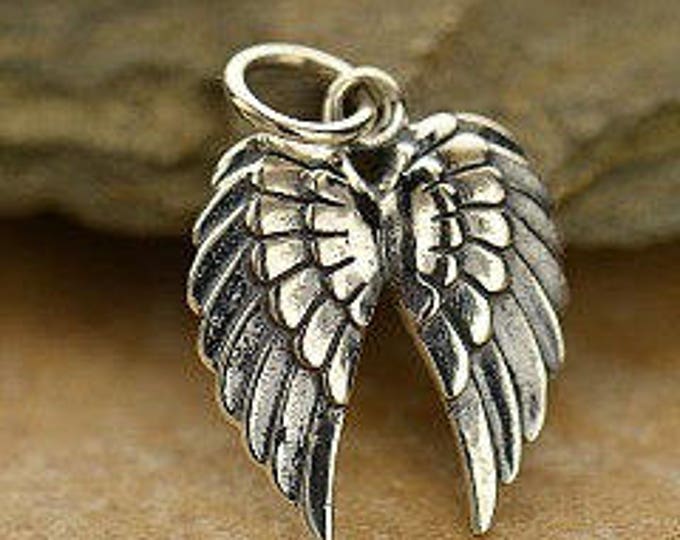 Sterling Silver Angel Wing Charm, Double Angel Wings Charm, Silver Angel Wing Charm, Angel Wing Pendant