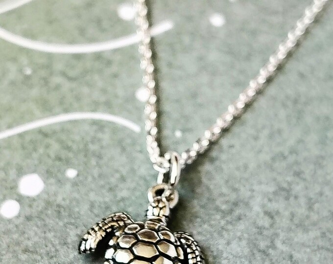 Sea Turtle Necklace, Sterling Silver, Charm Necklace, Sea Turtle Charm, Sea Turtle Pendant, Beach Ocean Jewelry Gift for her, SMALL 19mm