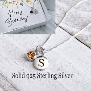 White Gold Initial And Birthstone Necklace Personalised Initial