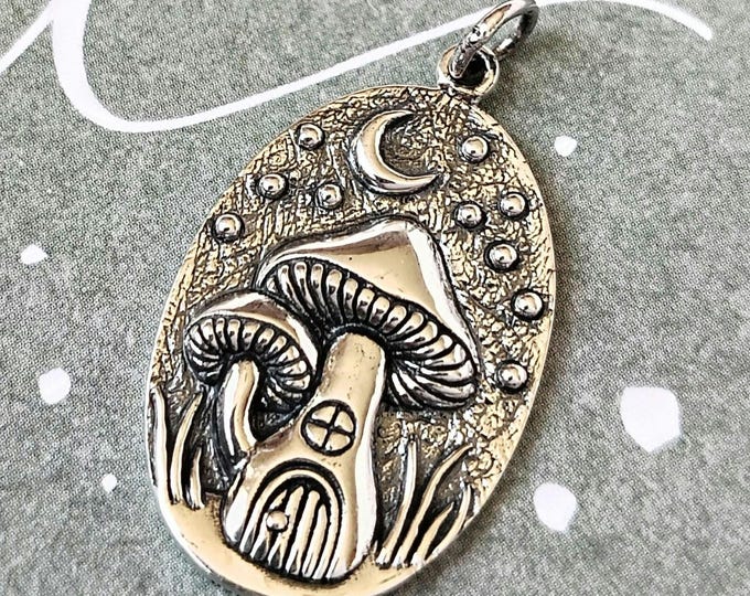Fairytale Cottage Mushrooms Charm Pendant Sterling Silver Mushroom Jewelry Gift for her