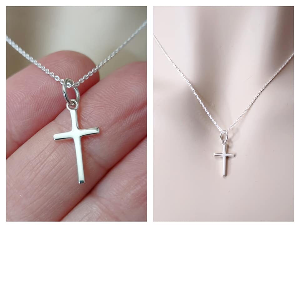Tiny Thin Cross Necklace, Sterling 