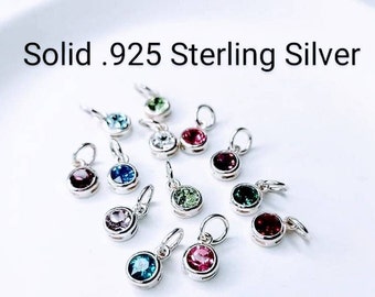 Tiny 5.5mm Thick Solid 925 Sterling Silver Swarovski Crystal Birthstone Charm closed Jump ring - For Bracelet or Necklace Gift for Girls