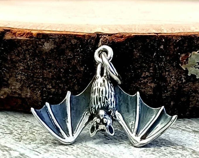 Bat Charm, Sterling Silver, Flying Bat Charm, Upsidedown Bat Charm, Bat Pendant, Bat Jewelry, Bat lover charm