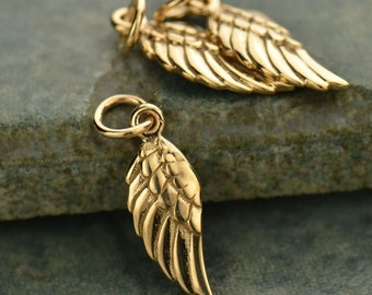 Bronze Angel Wing Charm, TINY Angel Wing Charm, Natural Bronze, Gold Angel Wing