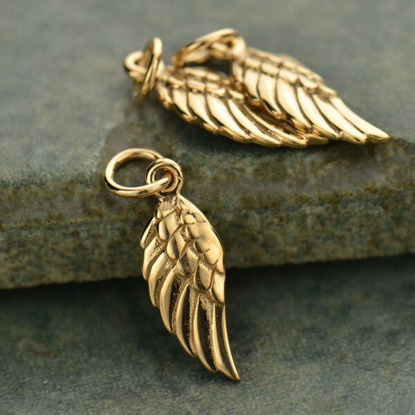 Bronze Angel Wing Charm, TINY Angel Wing Charm, Natural Bronze, Gold Angel Wing