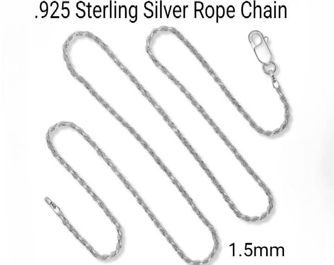 Sterling Silver Chain, Rope Chain, Silver Chain, 1.5mm  925 Sterling Silver Rope Chain,  Necklace for women, Birthday, Mother's Day Gifts