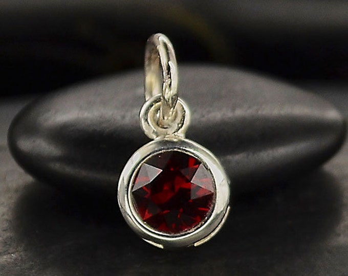 January Birthstone Charm, Sterling Silver, Crystal Birthstone Charm, Garnet Red Charm, January Birthday, Handmade Jewelry, Supply