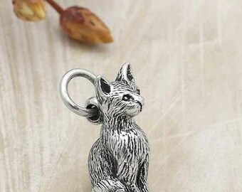 3D Cat Charm, Sterling Silver, Cat Pendant, Kitten Charm, Kitty Charm, Cat Lover Charm, Silver Cat Charm, Cat Memorial Charm, 925