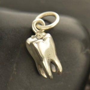 Tooth Charm 925 Sterling Silver Dental Hygienist Dentist School, Teeth Charm, Tooth Fairy Charm