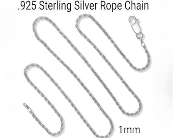 Sterling Silver Chain, Rope Chain, Rope Chain Necklace, 925 Sterling Silver Chain UNISEX, 1mm, Necklace for women, Silver Chain