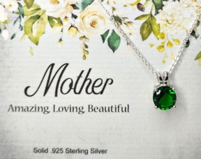 Mothers Day Gift 925 Sterling Silver Birthstone Necklace Personalized for Mom from daughter or son