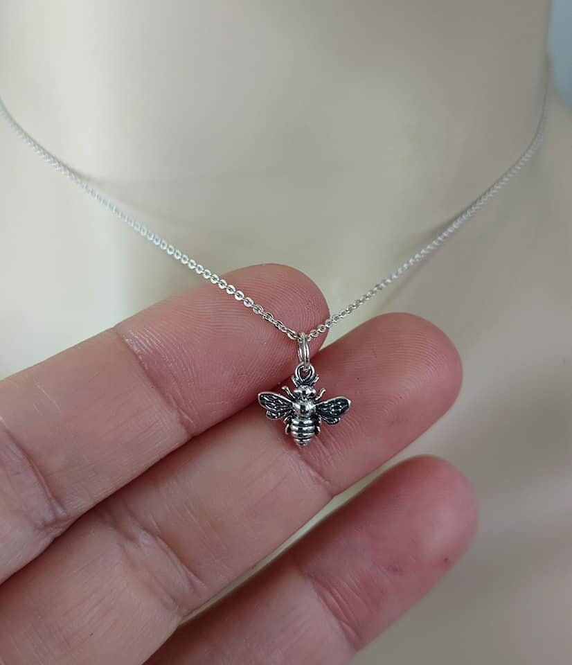 Bee Necklace Sterling Silver Tiny Bumble Bee Charm Necklace