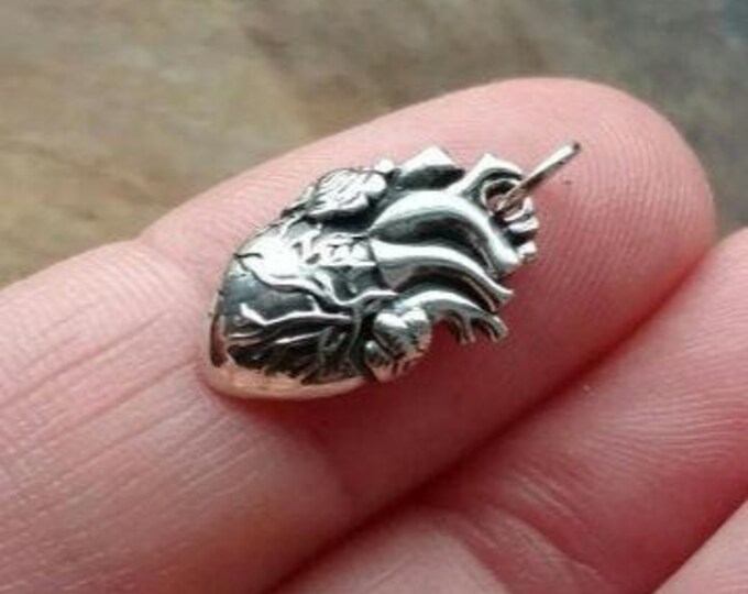 Anatomical Heart Charm, Sterling Silver, Heart Charm, Anatomical Correct Heart Charm Pendant Jewelry