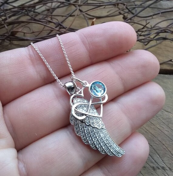 Angel Wing Necklace Sterling Silver Birthstone Necklace