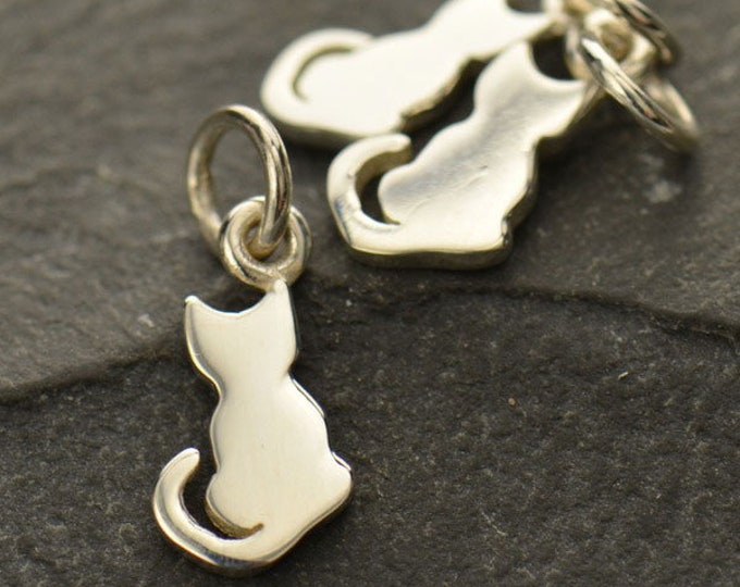 Tiny Cat Charm, Sterling Silver, Kitty Charm, Kitten Charm, Cat Charm, Bracelet Charm, 1pc, 925, Cat Jewelry, Cat Lover Charm