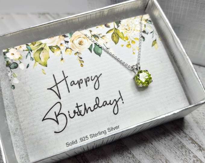 August Birthstone Necklace, Sterling Silver, Peridot Necklace, Dainty Personalized Necklace Gift, August Birthday Gift