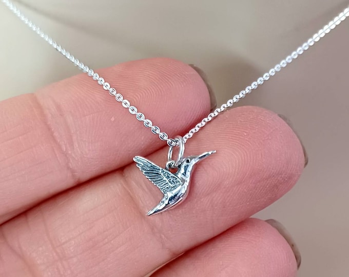 Tiny Hummingbird Necklace, Sterling Silver Necklace, Hummingbird Charm, Minimalist, Necklace for women, Hummingbird Jewelry, Bird Necklace