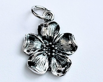 Cherry Blossom Flower Charm, Sterling Silver, Flower Charm, Silver Flower Pendant
