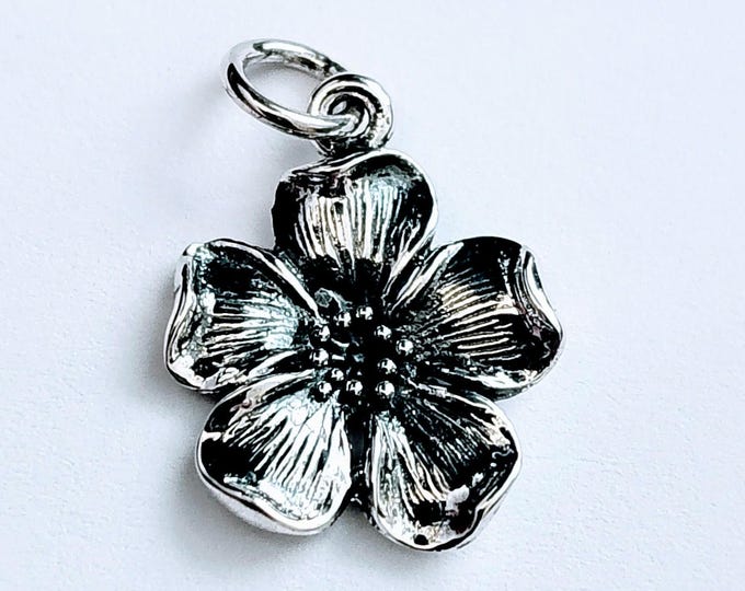 Cherry Blossom Flower Charm, Sterling Silver, Flower Charm, Silver Flower Pendant
