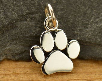 Paw Print Charm, Sterling Silver, Silver Paw Print Charm, Flat Paw Print Charm, Animal Lover Charm, Dog Lover, Cat Lover, Jewelry Gift