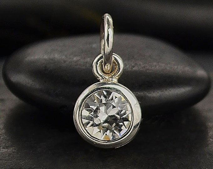 April Birthstone Charm, Sterling Silver, Clear Crystal Birthstone Charm, April Birthday, Handmade Jewelry, Supply