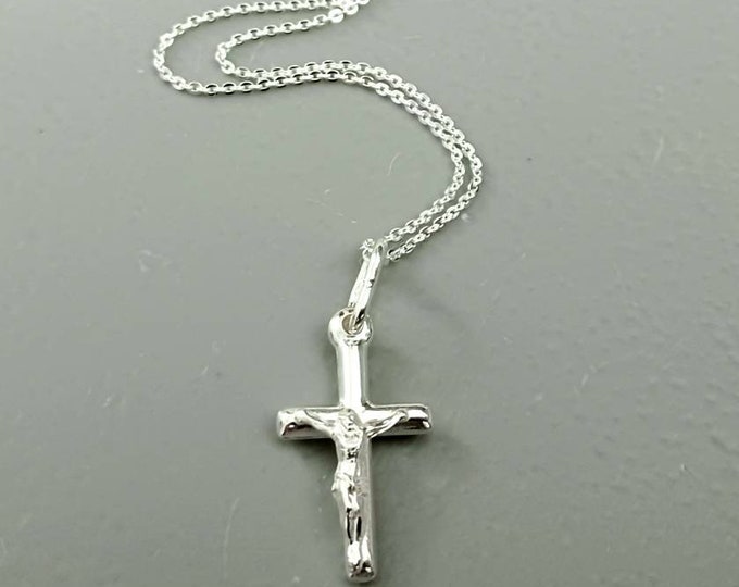 Cross Necklace, Tiny Crucifixion Cross Necklace, Sterling Silver, 925, Cross Pendant, Cross Charm, First Communion Gift, Easter Necklace