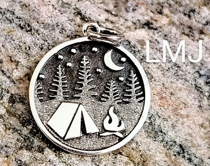 Tent Charm, Sterling Silver, Silver Tent Charm, Round Tent Charm, Tent Pendant, Camping Charm, Camp Charm, Camping Jewelry