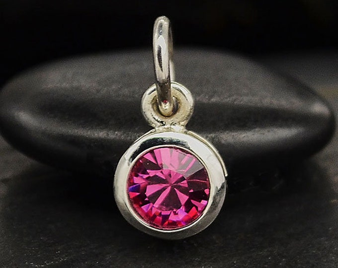 October Birthstone Charm, Sterling Silver, Crystal Birthstone Charm, October Birthday, Handmade Jewelry, Supply