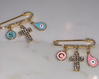 Beautiful baby pin.  Stroller pin. Diaper bag pin.  Onesie pin.  Baby keepsake.  Baptism gift.  Christening gift. Filakto.