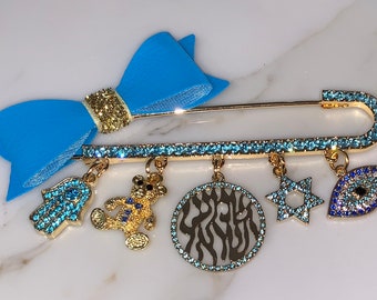 Stroller pin. Boy stroller pin.  Blue stroller pin. Crystal stroller pin. Jewish baby gift. Shema yisrael. Shema israel. שמע ישראל