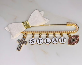 Stroller pin.  Baby girl gift.  Stroller glam.  Pram pin.  Baby gift. Jewish baby gift.  Hebrew name.  Hebrew stroller pin.