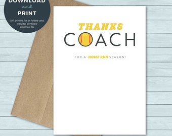 Greeting Card Rainbow Thank You Card PRINTABLE Team Thank You Card for Softball Coach Instant Download