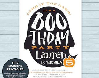 Boothday Halloween Birthday Party Invitation  |  Boo-thday Ghost Halloween Birthday Invite  |  Halloween Party Invitation
