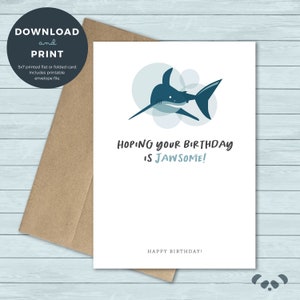 Printable Birthday Card | Shark, Fish, Swim, Fin, Jaws Birthday Card | Birthday Card | Digital Download