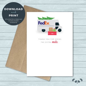 Druckbare Dankeskarte | FedEx-Zusteller Weihnachtsgeschenk Danke Grußkarte | Digitaler Download