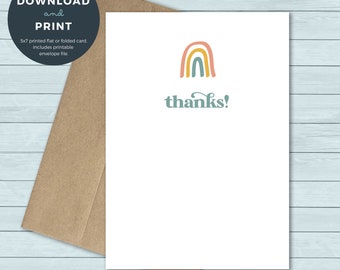 Printable Thank You Card | Thanks Rainbow Thank You Greeting Card | Digital Download