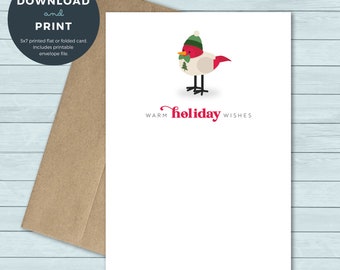 Printable Christmas Card | Cardinal Bird Sweater Stocking Hat Christmas Greeting Card | Digital Download