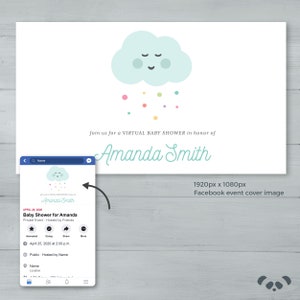 Rain Cloud Shower Sprinkle Pink Blue Yellow Virtual Baby Shower Invitation and Facebook Event Cover Image Social Distance Baby Shower image 6