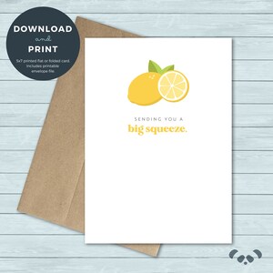 Printable Encouragement Card | Lemons Sending You A Squeeze Encouragement Greeting Card | Digital Download