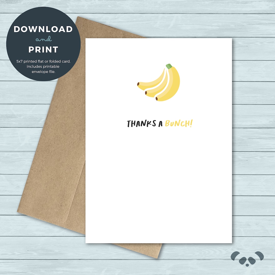 Printable Thank You Card | Bananas Thanks a Bunch Thank You Greeting ...