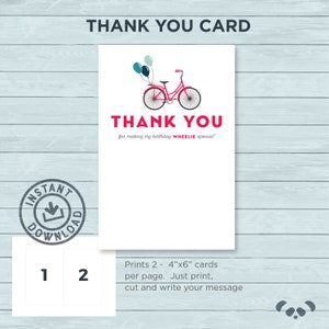 Vélo Bike Printable Thank You Card |  Carte de remerciement de vélo de vélo de téléchargement instantané
