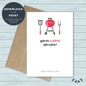 Printable Father&#39;s Day Card | Grill, Utensils, Spatula Flippin&#39; Awesome | Father&#39;s Day Card | Digital Download
