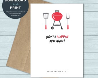 Tarjeta imprimible del Día del Padre / Parrilla, Utensilios, Spatula Flippin' Awesome / Tarjeta del Día del Padre / Descarga digital