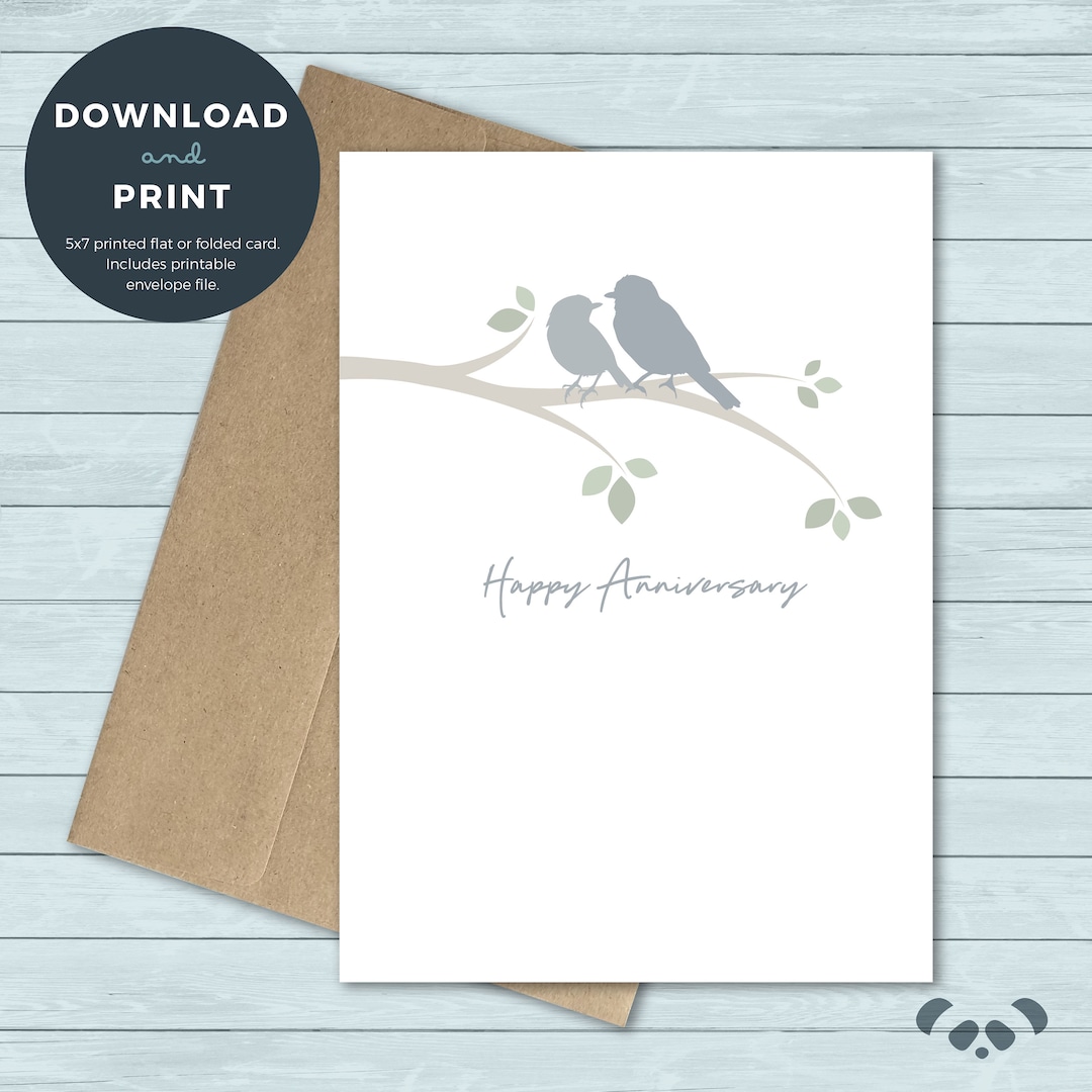 Printable Love Anniversary Card, Parent's Anniversary | Love Birds ...